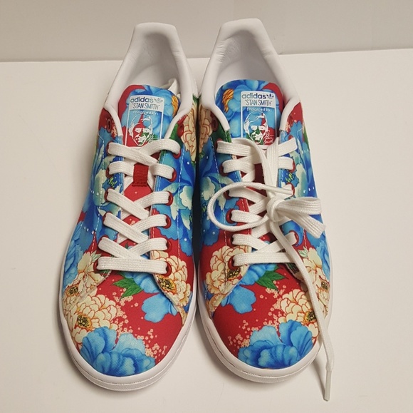 ADIDAS STAN SMITH FARM FLORAL RED BLUE SNEAKERS - Picture 8 of 8